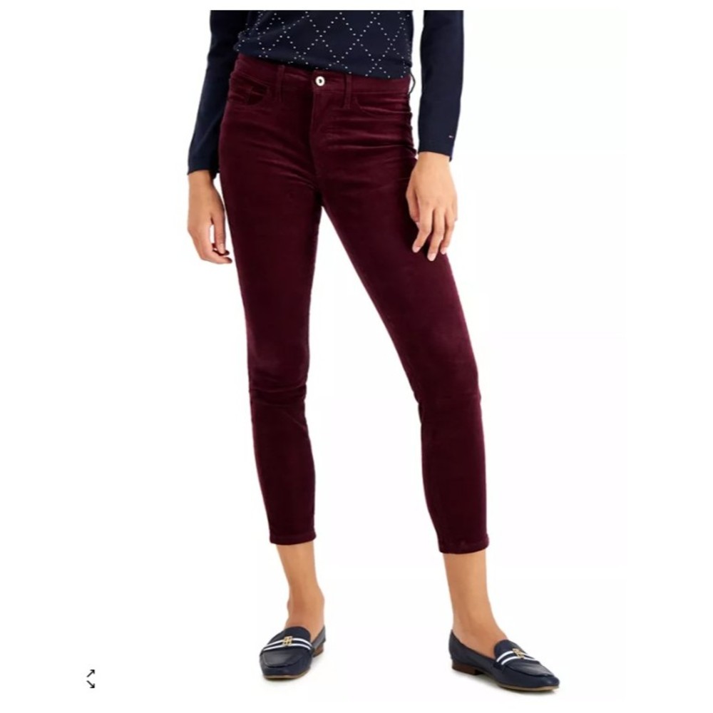Tommy Hilfiger Women's Cords Casual Red Wine Corduroy Ankle Tribeca Skinny 18